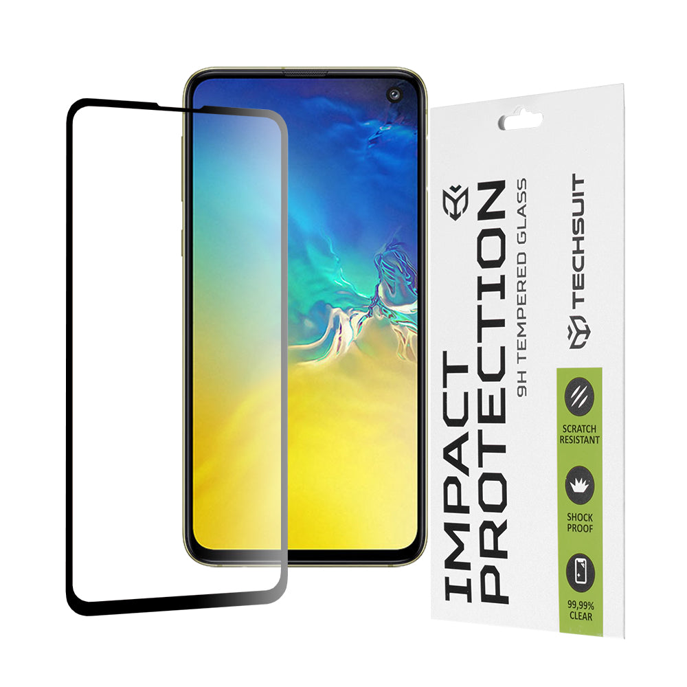 Techsuit Screen Protector Film for Samsung Galaxy S10e G970, Tempered Glass, Full Glue, 111D, Black