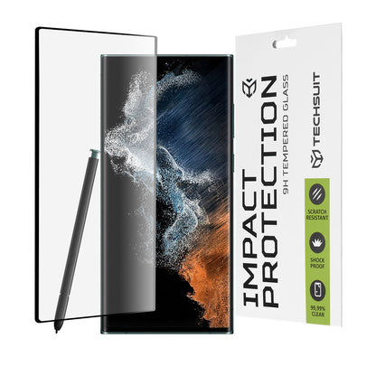 Techsuit Screen Protector Film for Samsung Galaxy S22 Ultra 5G S908, Tempered Glass, Full Glue, 111D, Black