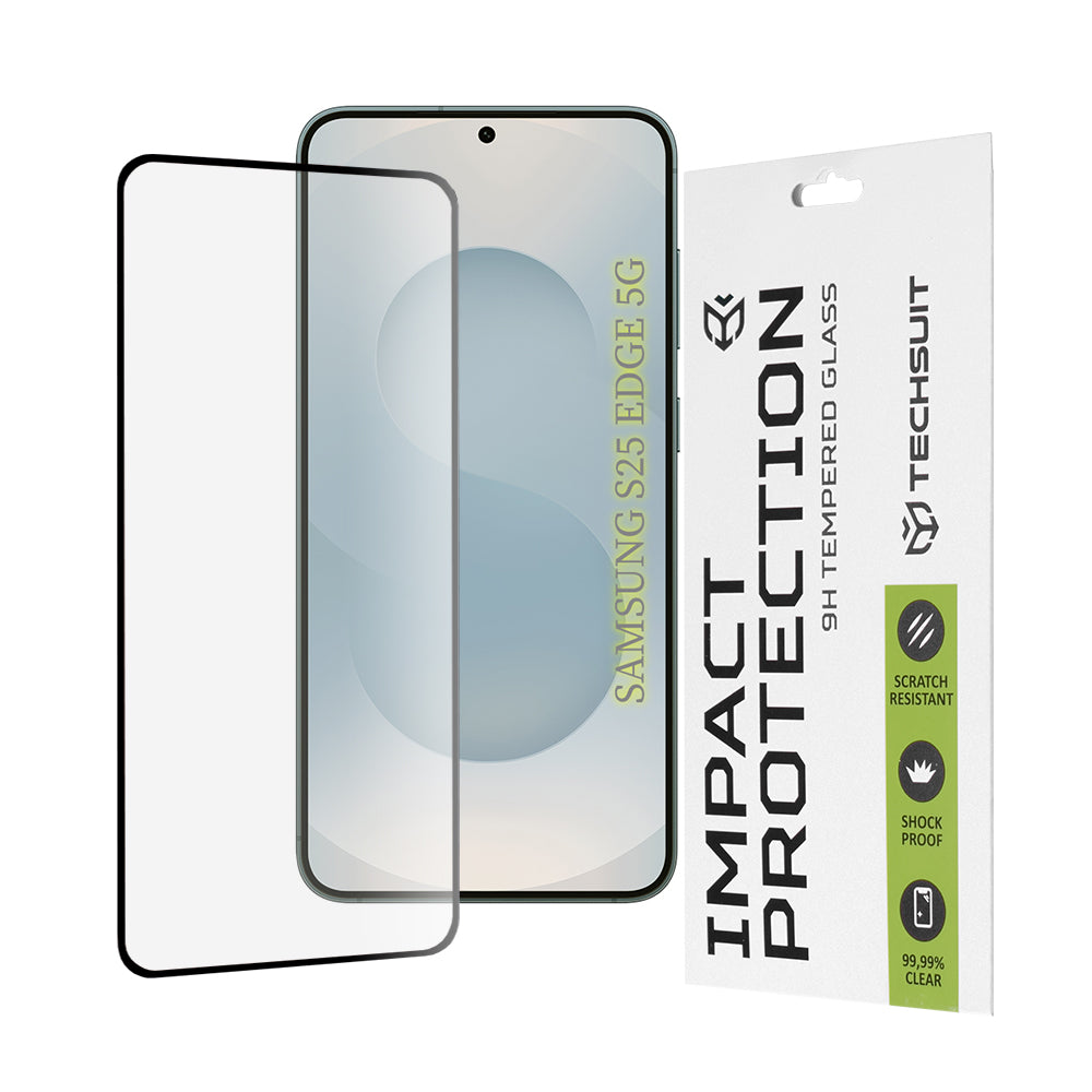 Techsuit Screen Protector Film for Samsung Galaxy S25 Edge S937, Tempered Glass, Full Glue, 111D, Black