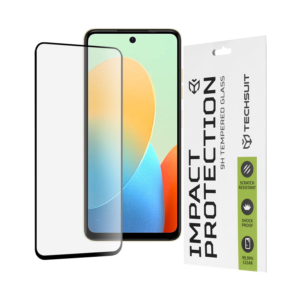 Techsuit Screen Protector Film for Tecno Spark 20 / Spark Go 2024 / Spark 20C / Smart 8 / Hot 40i, Tempered Glass, Full Glue, 111D, Black