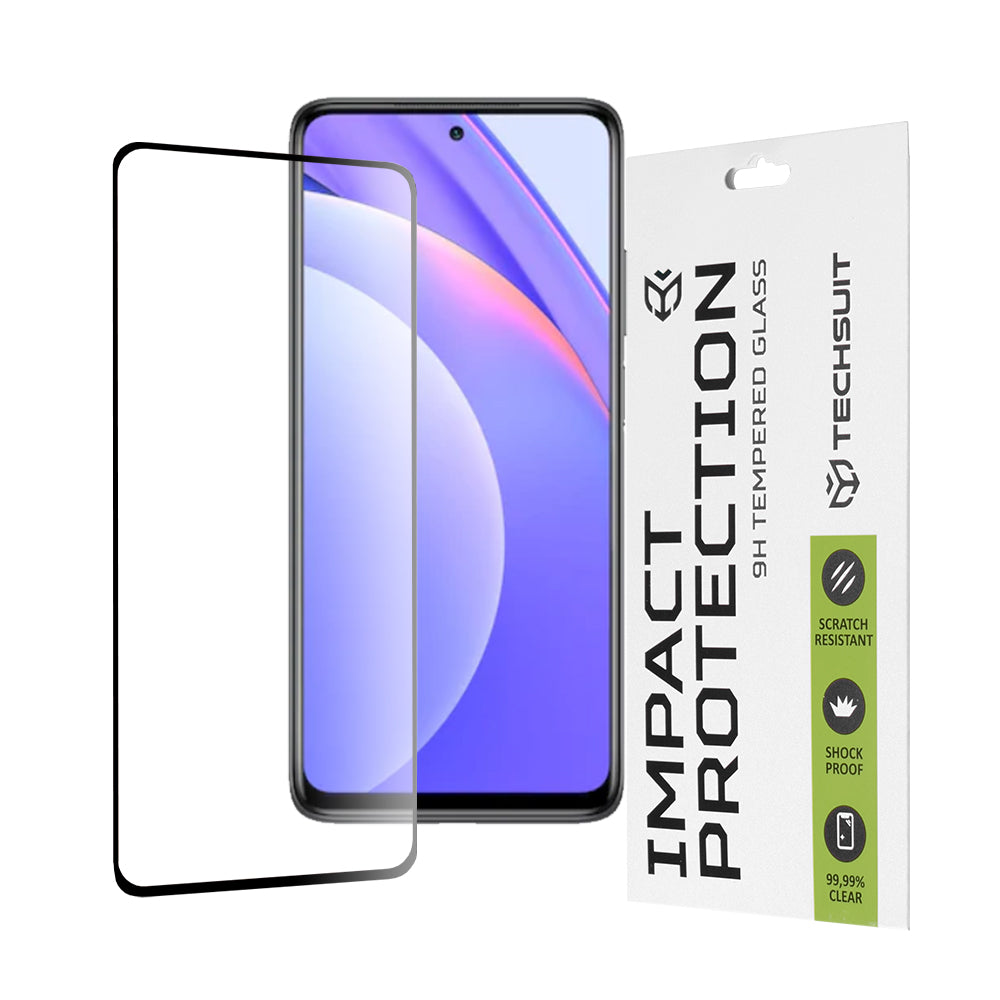 Techsuit Screen Protector Film for Xiaomi Mi 10T Lite 5G, Tempered Glass, Full Glue, 111D, Black