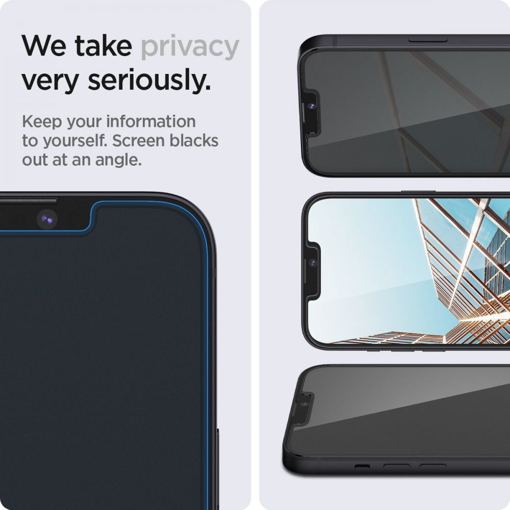 Spigen GlastR EZ FIT Privacy Screen Protector for Apple iPhone 17e / 16e / 14 / 13 Pro, Tempered Glass, Full Glue, Set of 2 pieces AGL03388