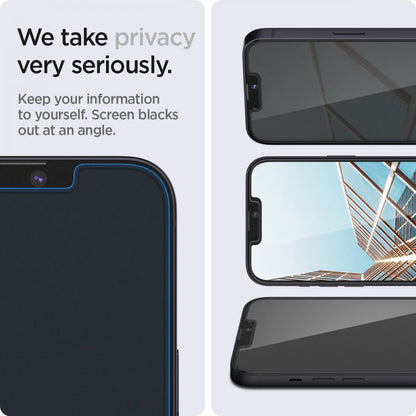 Spigen GlastR EZ FIT Privacy Screen Protector for Apple iPhone 17e / 16e / 14 / 13 Pro, Tempered Glass, Full Glue, Set of 2 pieces AGL03388