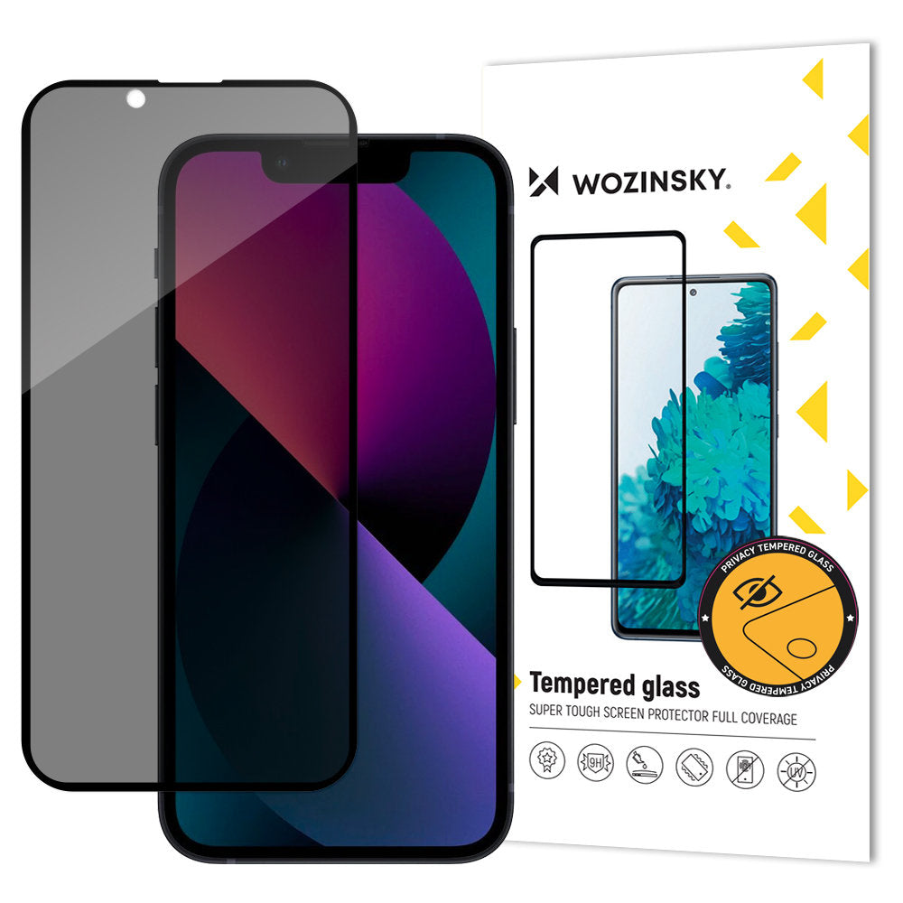 WZK AntiSpy Privacy Screen Protector for Apple iPhone 17e / 16e / 14 / 13 Pro, Tempered Glass, Full Glue