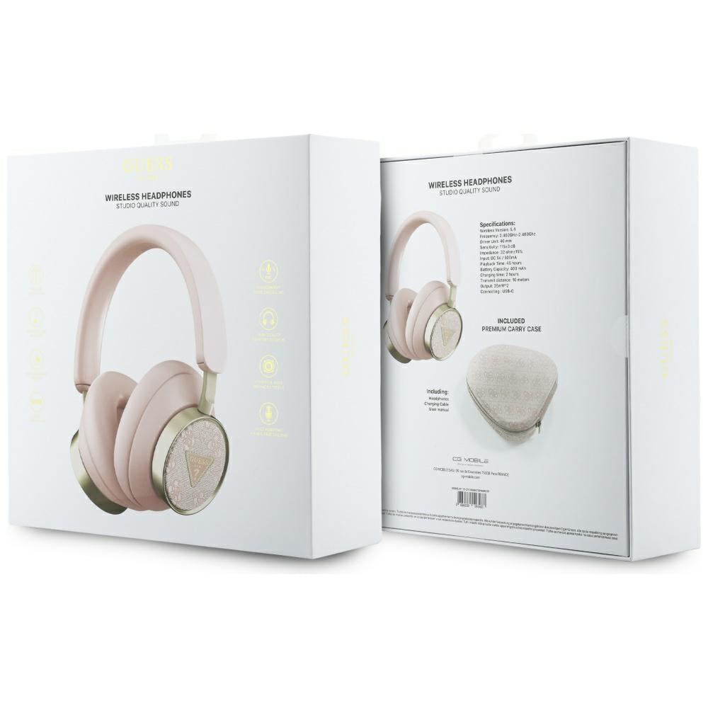 Handsfree Bluetooth Guess 4G Gold Triangle Logo, A2DP, Pink