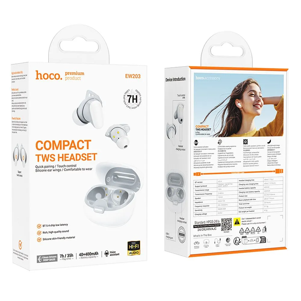 HOCO EW203 Bluetooth Handsfree, TWS, White