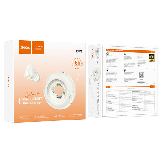 Bluetooth Handsfree Bluetooth HOCO EW71 Mini Donut, TWS, White