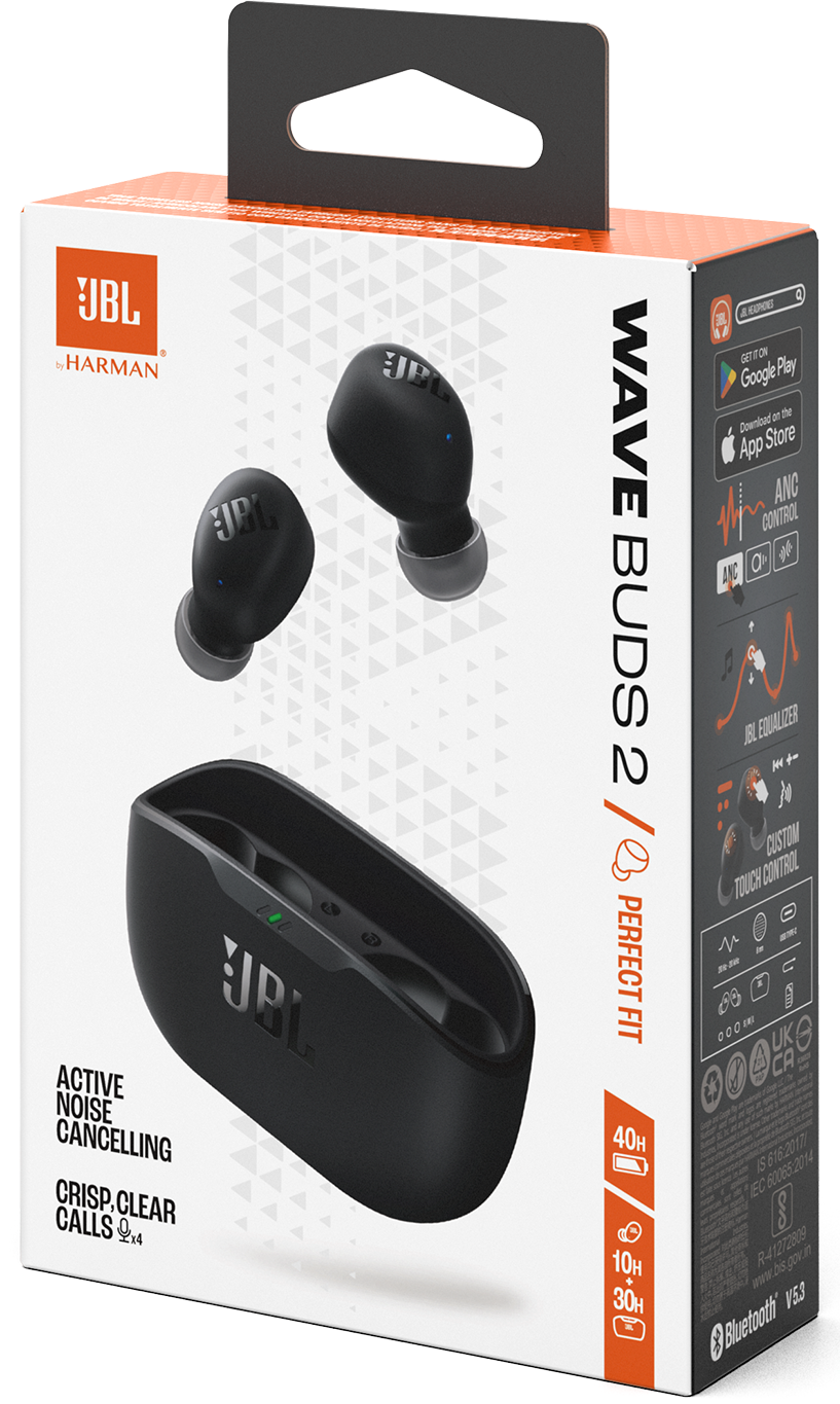 JBL Wave Buds 2 Bluetooth Handsfree, TWS, ANC, MultiPoint, Black JBLWBUDS2BLK