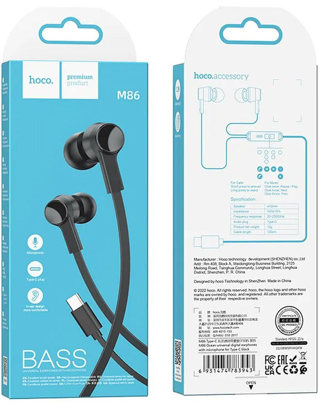 Handsfree USB-C HOCO M86, Black