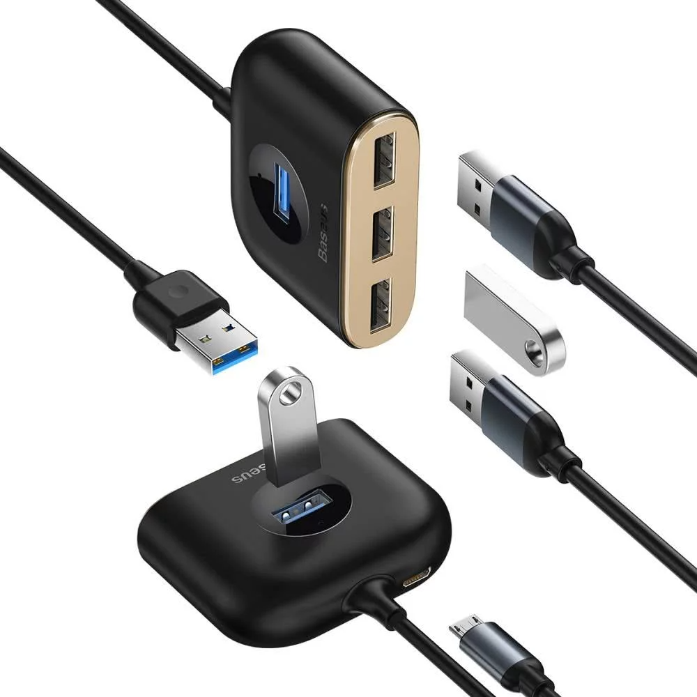 Baseus Square USB Hub, 1 x USB-A 3.0 - 3 x USB-A, Black CAHUB-AY01