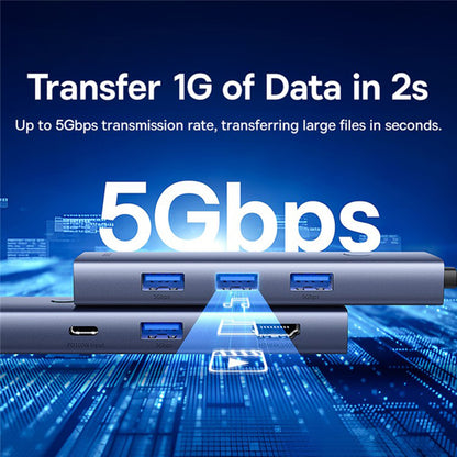 Baseus UltraJoy USB-C Hub, 4 x USB-A 3.0 - 1 x USB-C - 1 x HDMI - 1 x VGA, Gray B00052803811-01