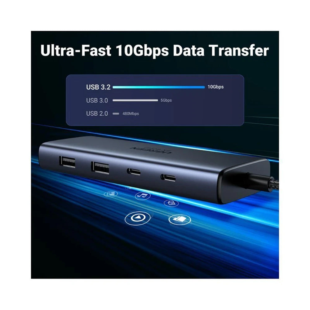 UGREEN CM498 USB-C Hub (45379), 2 x USB-A 3.2 - 3 x USB-C - 2 x HDMI, Gray
