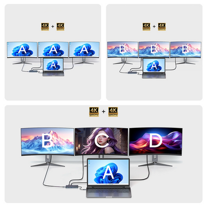 USB-C Hub WZK WDS03Y5S, 1 x USB-A 3.1 - 2 x USB-A - 5 x USB-C - 2 x HDMI - 1 x 3.5mm Jack - 1 x RJ45 - 1 x SD - 1 x microSD, Gray