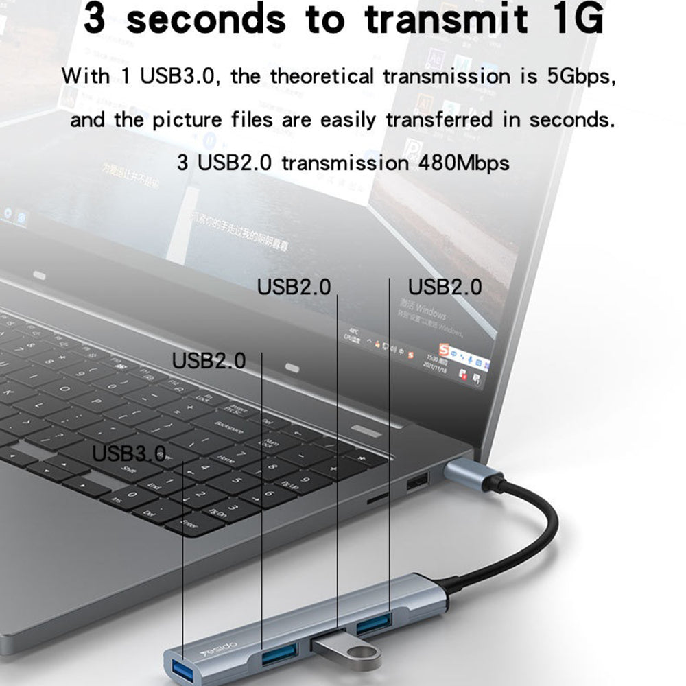 Yesido HB17 USB-C Hub, 4in1, Grey