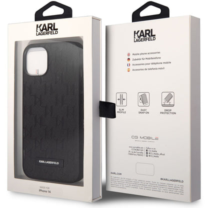 Case for Apple iPhone 14 Plus, Karl Lagerfeld, Saffiano Monogram Metal Logo, Black