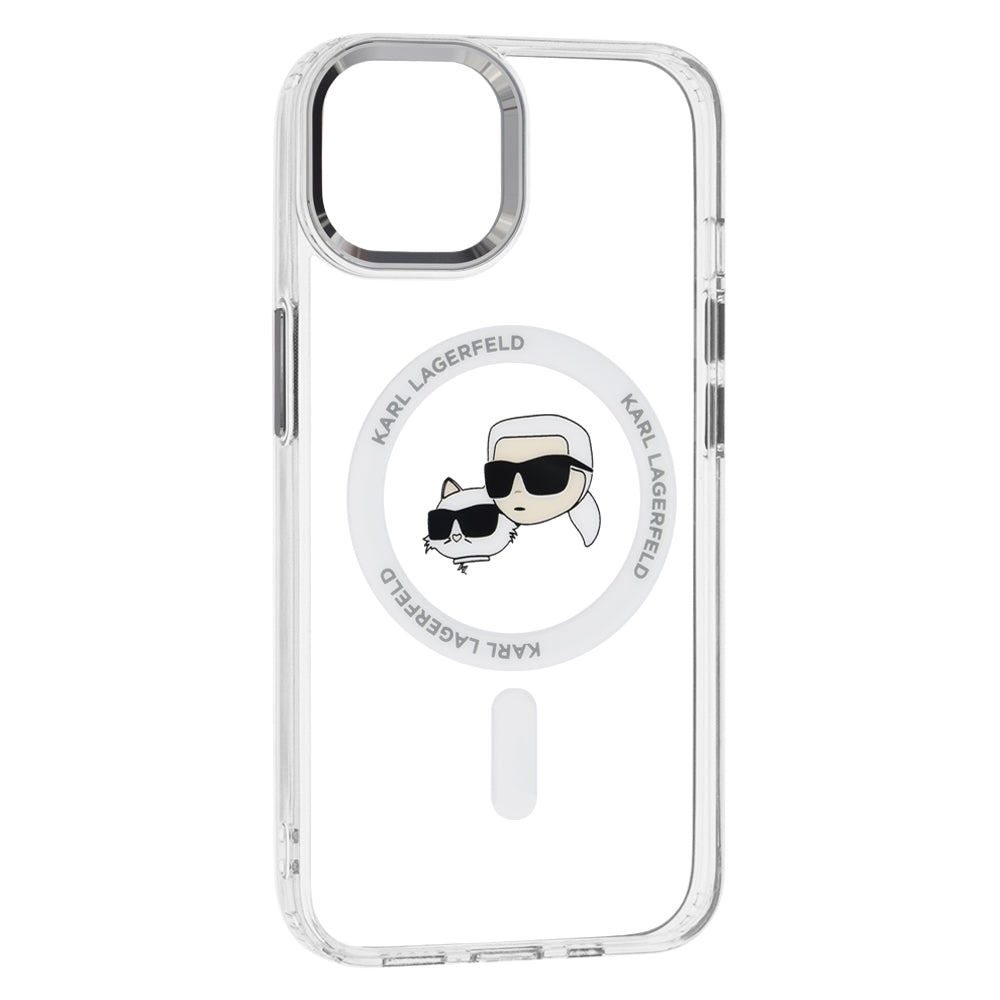 MagSafe Case for Apple iPhone 14, Karl Lagerfeld, IML Metal Karl & Choupette's Heads, White