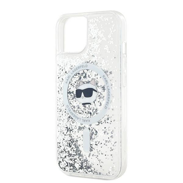 MagSafe Case for Apple iPhone 14, Karl Lagerfeld, Liquid Glitter Choupette's Head, Transparent