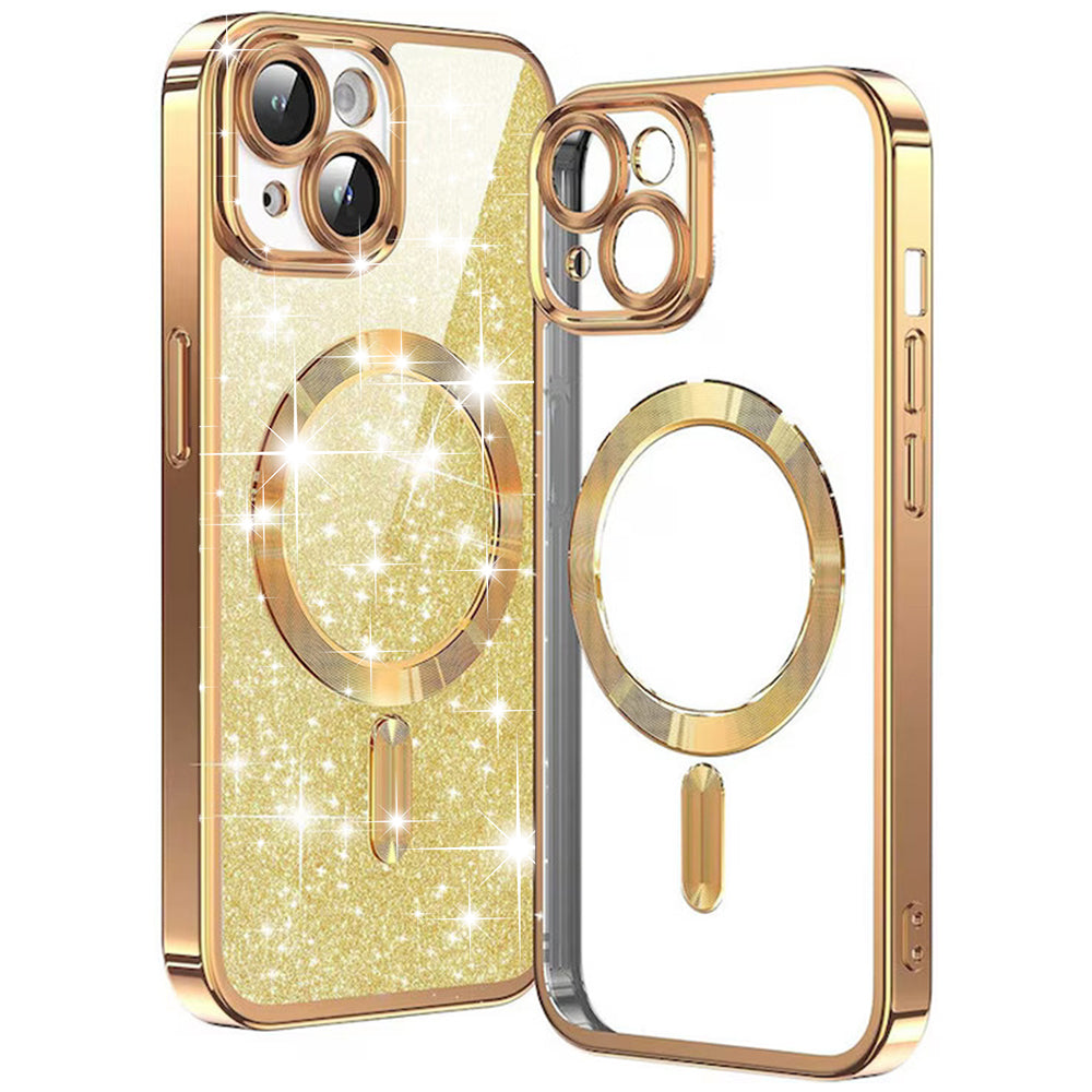 MagSafe Case for Apple iPhone 14 Plus, Techsuit, Luxury Glitter, Gold
