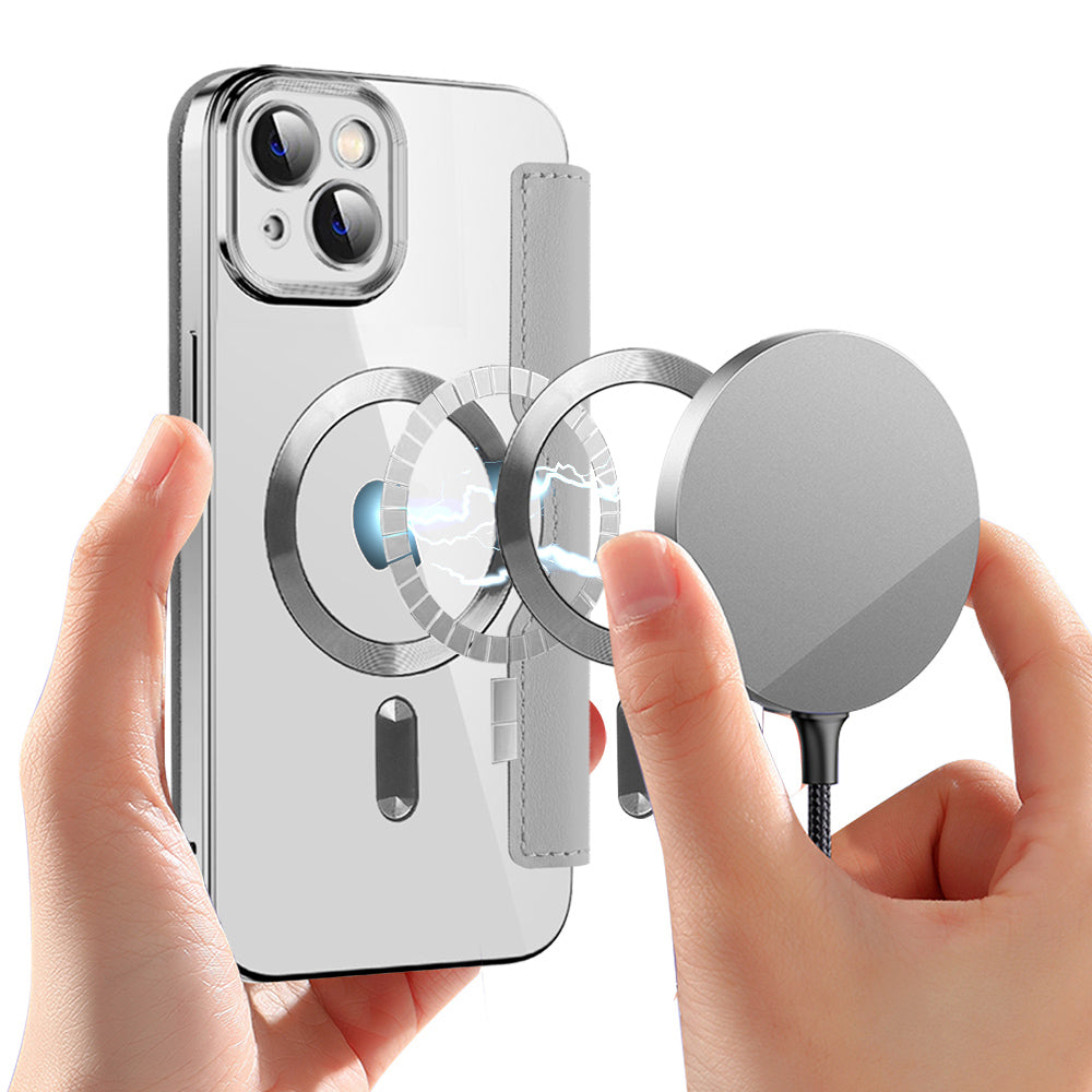 MagSafe Case for Apple iPhone 14 Plus, Techsuit, SmartMag Book, Gray
