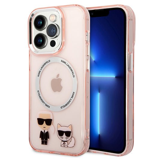 MagSafe Case for Apple iPhone 14 Pro, Karl Lagerfeld, Karl & Choupette Aluminium, Pink