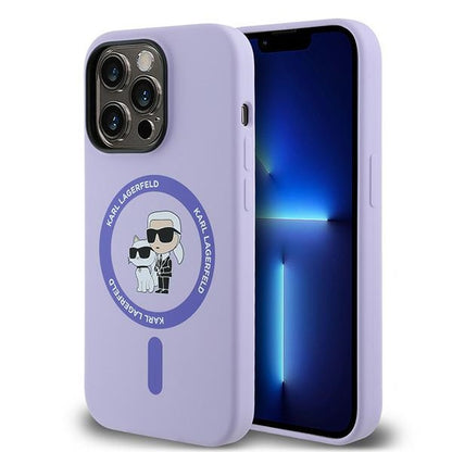 MagSafe Case for Apple iPhone 14 Pro, Karl Lagerfeld, Silicone Ring Karl & Choupette, Purple