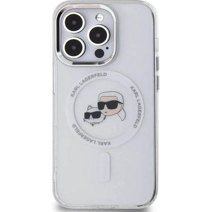 MagSafe Case for Apple iPhone 14 Pro Max, Karl Lagerfeld, IML Metal Karl & Choupette's Heads, White
