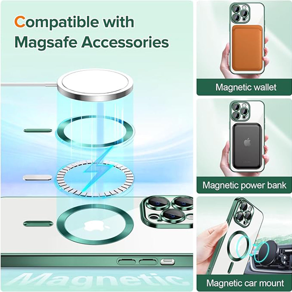 MagSafe Case for Apple iPhone 14 Pro, Techsuit, Luxury Crystal, Dark Green