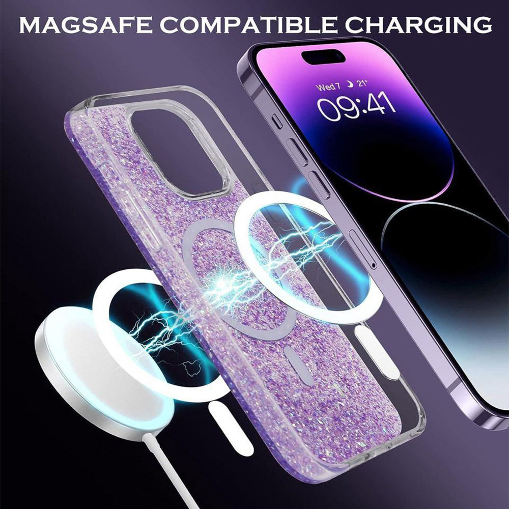 MagSafe Case for Apple iPhone 14 Pro, Techsuit, Sparkly Glitter, Blue