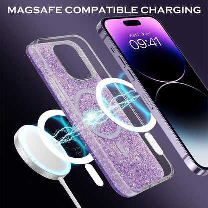 MagSafe Case for Apple iPhone 14 Pro, Techsuit, Sparkly Glitter, Blue