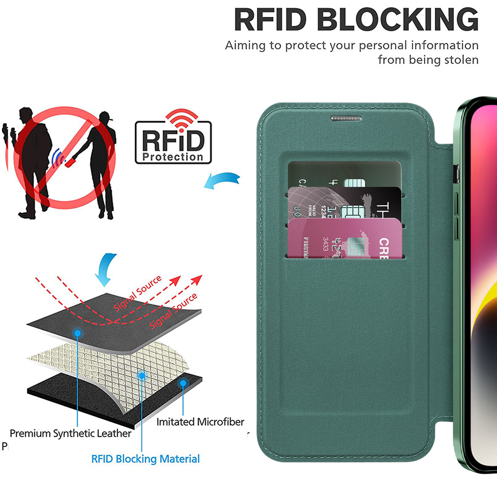 MagSafe Case for Apple iPhone 14, Techsuit, SmartMag Book, Green