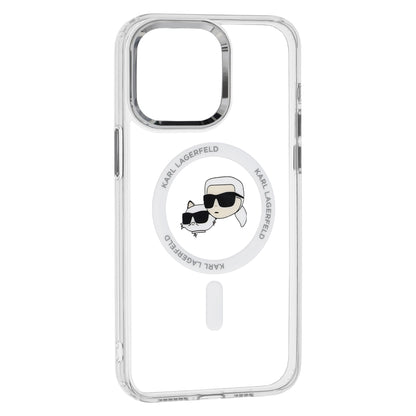 MagSafe Case for Apple iPhone 15, Karl Lagerfeld, IML Metal Karl & Choupette's Heads, Transparent