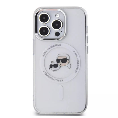MagSafe Case for Apple iPhone 15, Karl Lagerfeld, IML Metal Karl & Choupette's Heads, Transparent