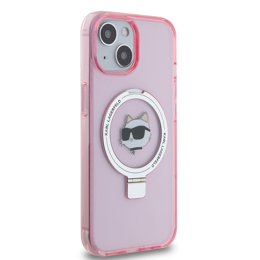 MagSafe Case for Apple iPhone 15, Karl Lagerfeld, Ring Stand Choupette's Head, Pink