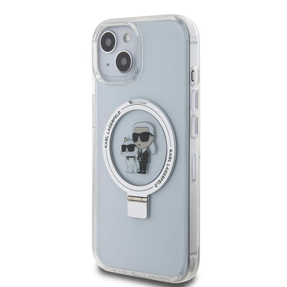 MagSafe Case for Apple iPhone 15, Karl Lagerfeld, Ring Stand Karl & Choupette, White