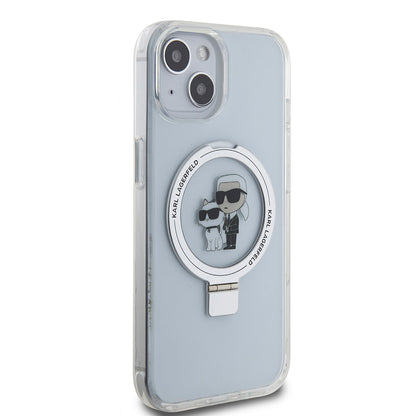 MagSafe Case for Apple iPhone 15, Karl Lagerfeld, Ring Stand Karl & Choupette, White