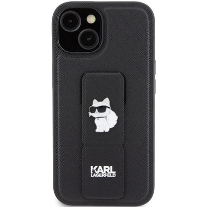 MagSafe Case for Apple iPhone 15, Karl Lagerfeld, Saffiano Gripstand Choupette, Black