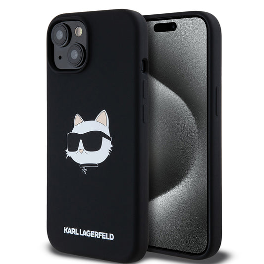 MagSafe Case for Apple iPhone 15, Karl Lagerfeld, Silicone Choupette's Head, Black
