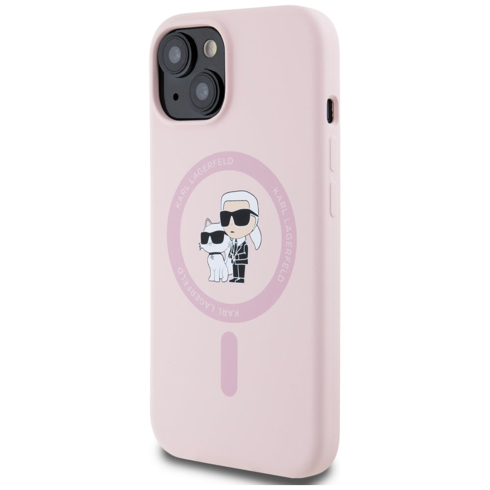 MagSafe Case for Apple iPhone 15, Karl Lagerfeld, Karl & Choupette Silicone, Pink