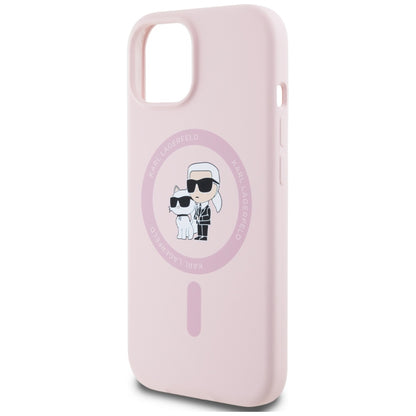 MagSafe Case for Apple iPhone 15, Karl Lagerfeld, Karl & Choupette Silicone, Pink