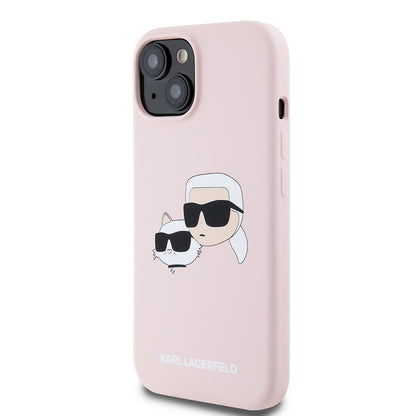 MagSafe Case for Apple iPhone 15, Karl Lagerfeld, Silicone Karl & Choupette's Heads, Pink