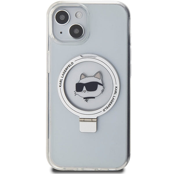 MagSafe Case for Apple iPhone 15 Plus / 14 Plus, Karl Lagerfeld, Ring Stand Choupette's Head, White