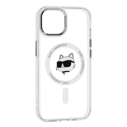 MagSafe Case for Apple iPhone 15 Plus, Karl Lagerfeld, IML Metal Choupette's Head, White