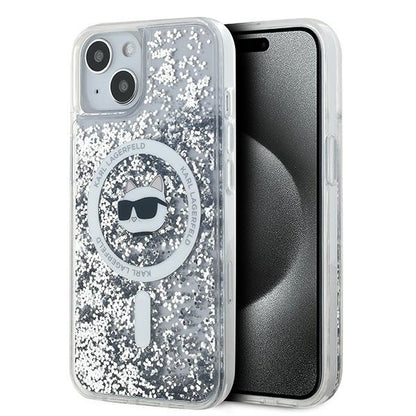 MagSafe Case for Apple iPhone 15 Plus, Karl Lagerfeld, Liquid Glitter Choupette's Head, Transparent