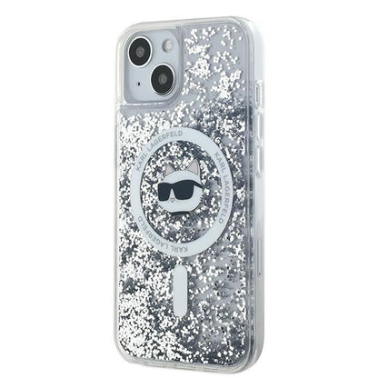 MagSafe Case for Apple iPhone 15 Plus, Karl Lagerfeld, Liquid Glitter Choupette's Head, Transparent