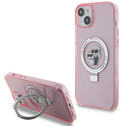 MagSafe Case for Apple iPhone 15 Plus, Karl Lagerfeld, Ring Stand Karl & Choupette, Pink