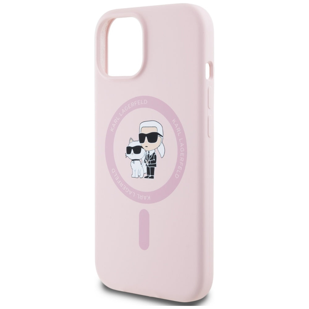 MagSafe Case for Apple iPhone 15 Plus, Karl Lagerfeld, Karl & Choupette Silicone, Pink