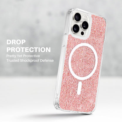 MagSafe Case for Apple iPhone 15 Plus, Techsuit, Sparkly Glitter, Magenta