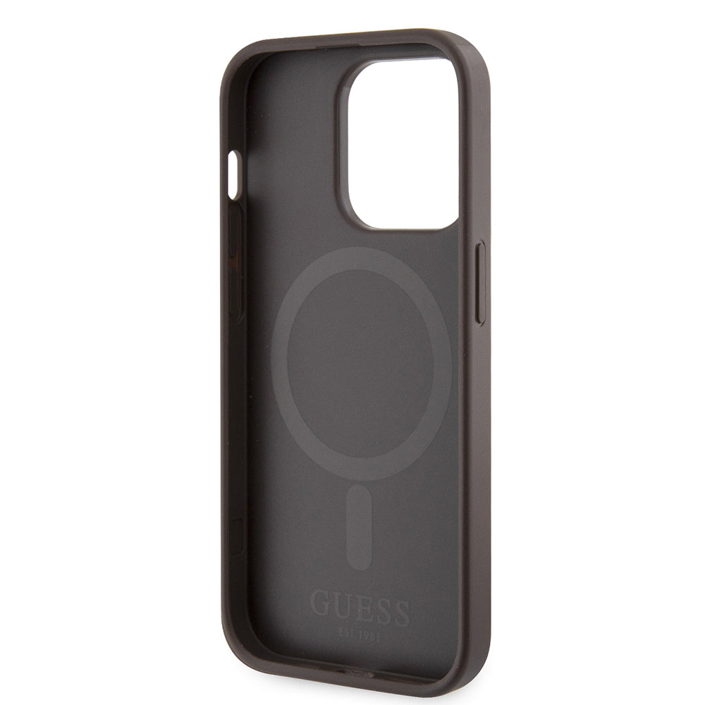 MagSafe Case for Apple iPhone 15 Pro, Guess, 4G Printed Stripes, Brown