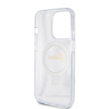 MagSafe Case for Apple iPhone 15 Pro, Guess, IML Ring Stand Glitter, Transparent