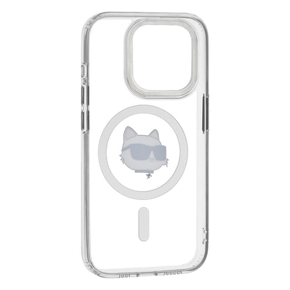 MagSafe Case for Apple iPhone 15 Pro, Karl Lagerfeld, IML Metal Choupette's Head, White